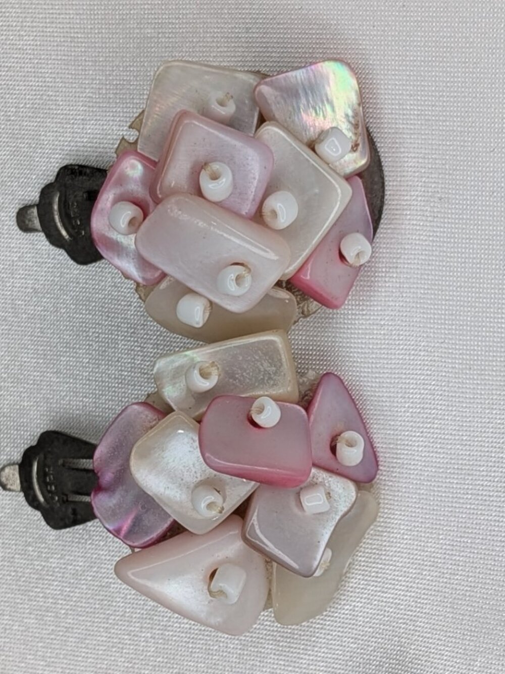 Vintage Mother‑of‑Pearl Cluster Clip‑On Earrings — Iridescent Mosaic